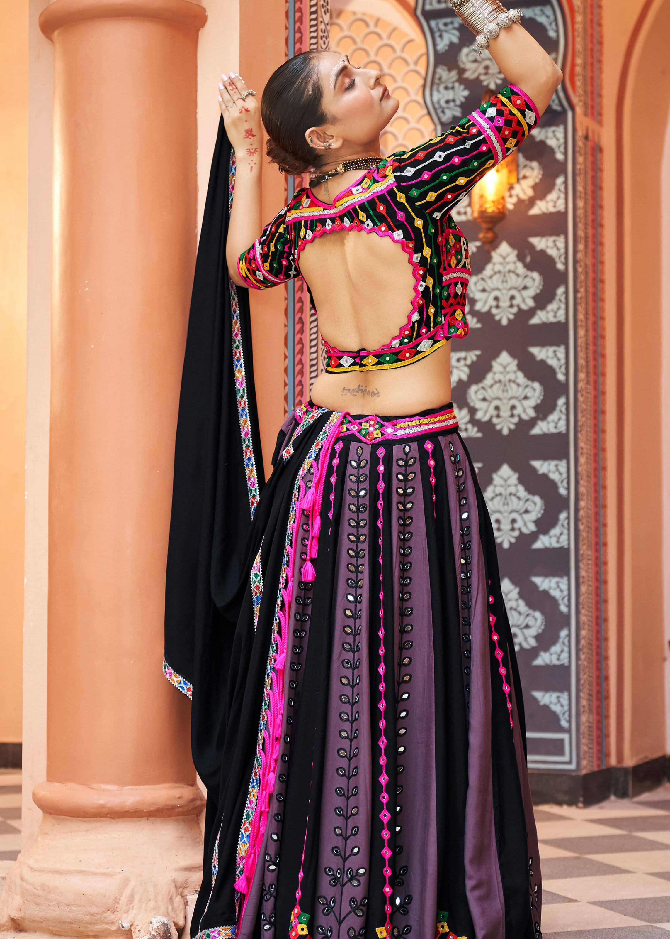 Black Lehenga Choli With Embroidered