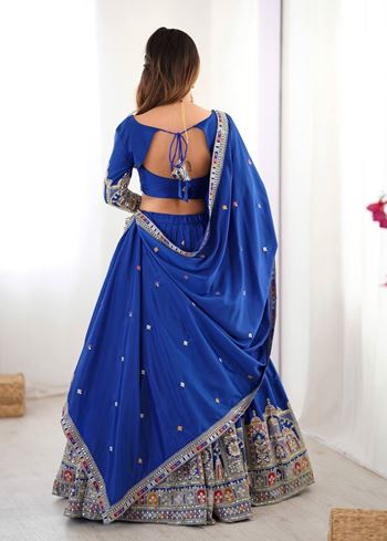 Blue Lehenga Choli With Coding Dori With Thread  Sequnce Work