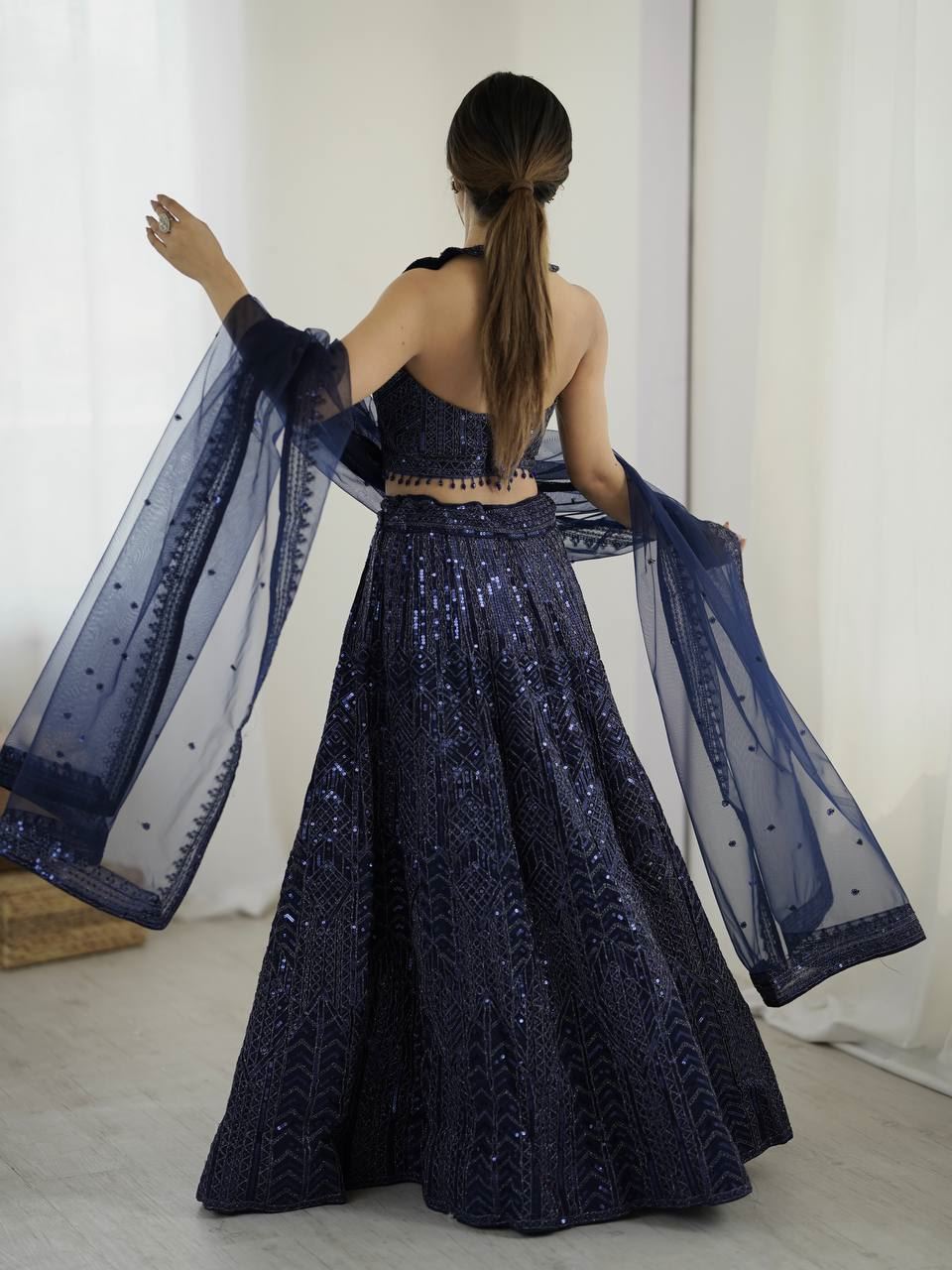 Blue Lehenga Choli with Sequins & Dori Work