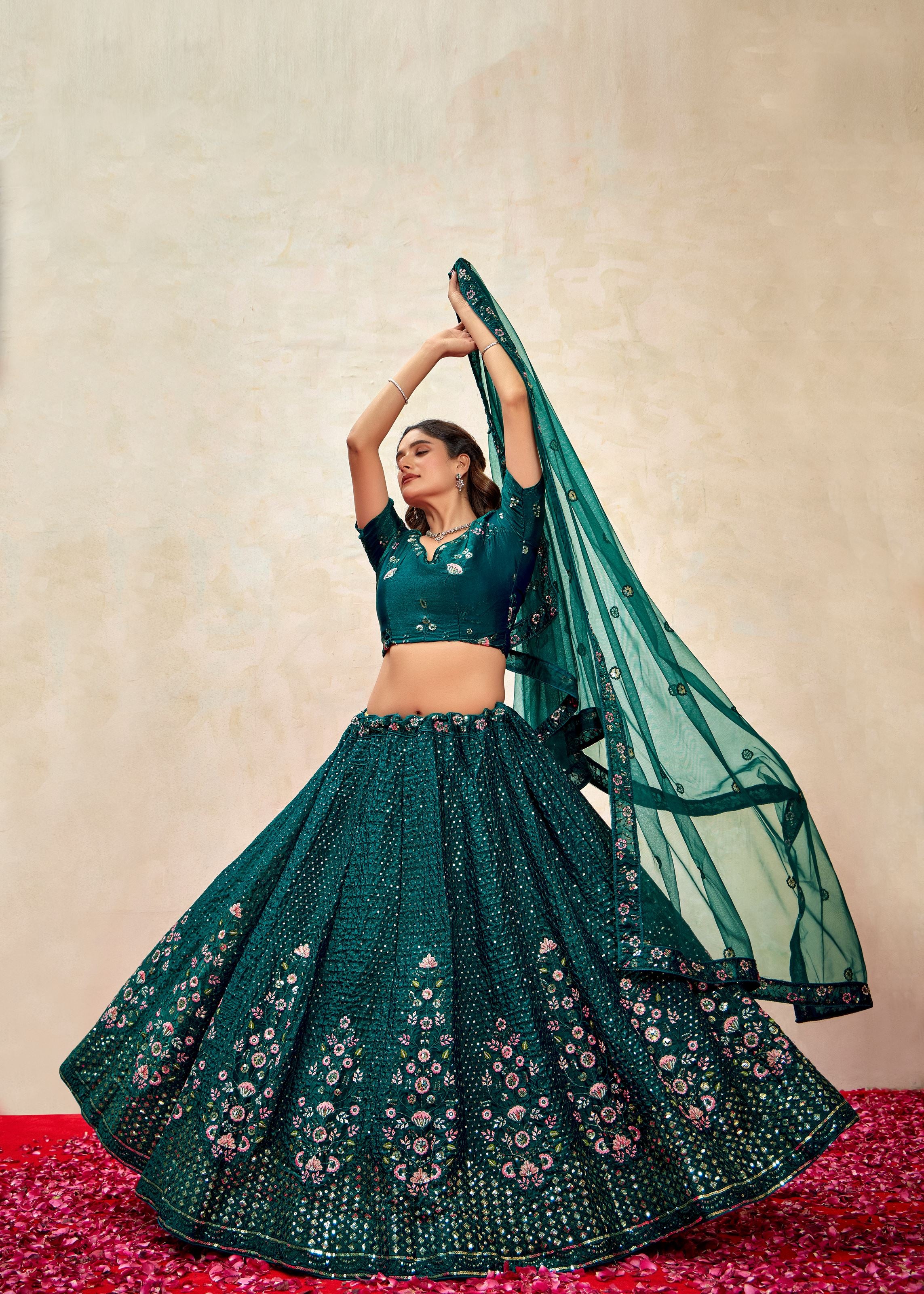 Dark Green Lehenga Choli With Heavy Sequence Embroidered