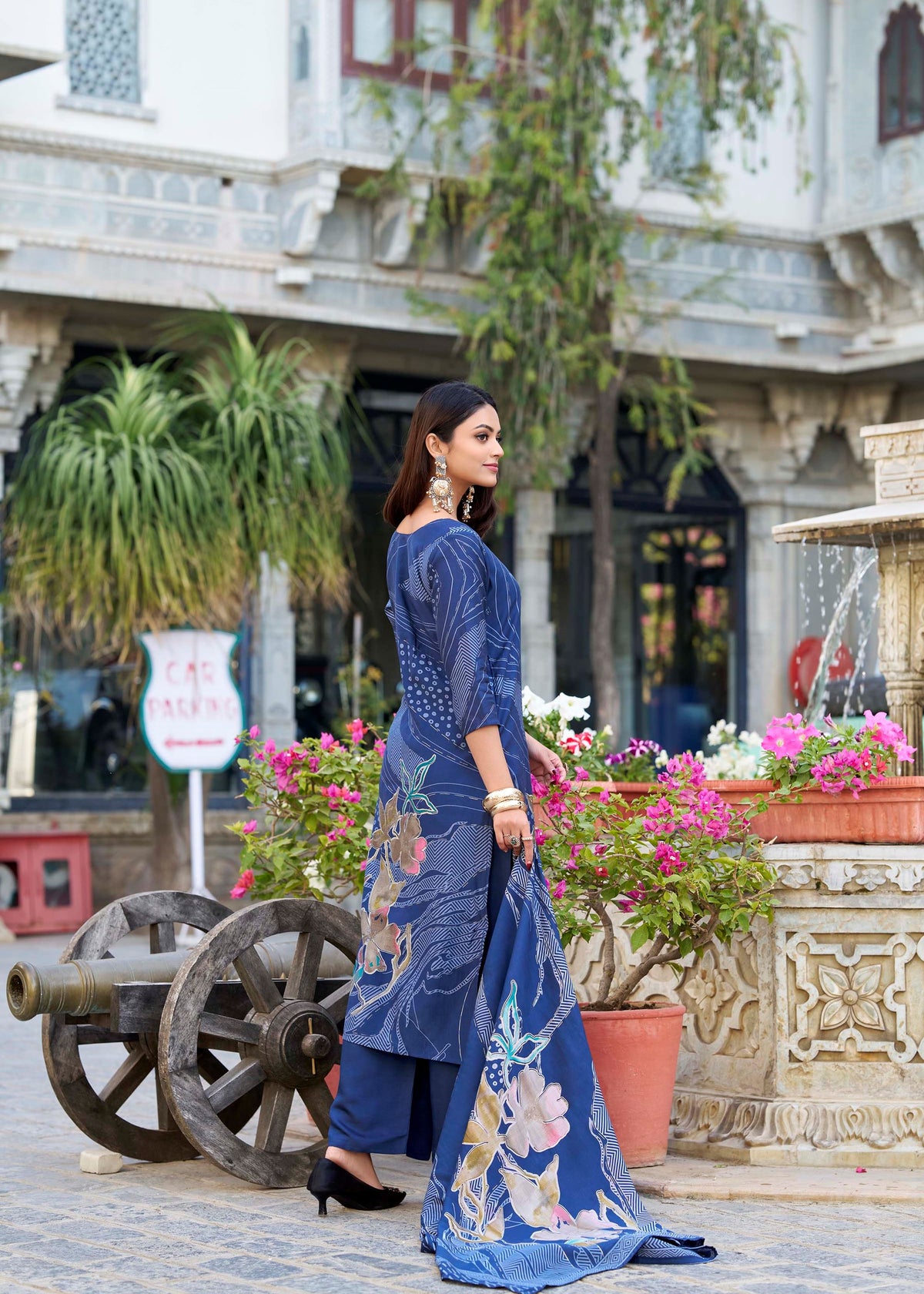 Grace Redefined Roman Silk Navy Blue Salwar Suit with Exquisite Beets Handwork