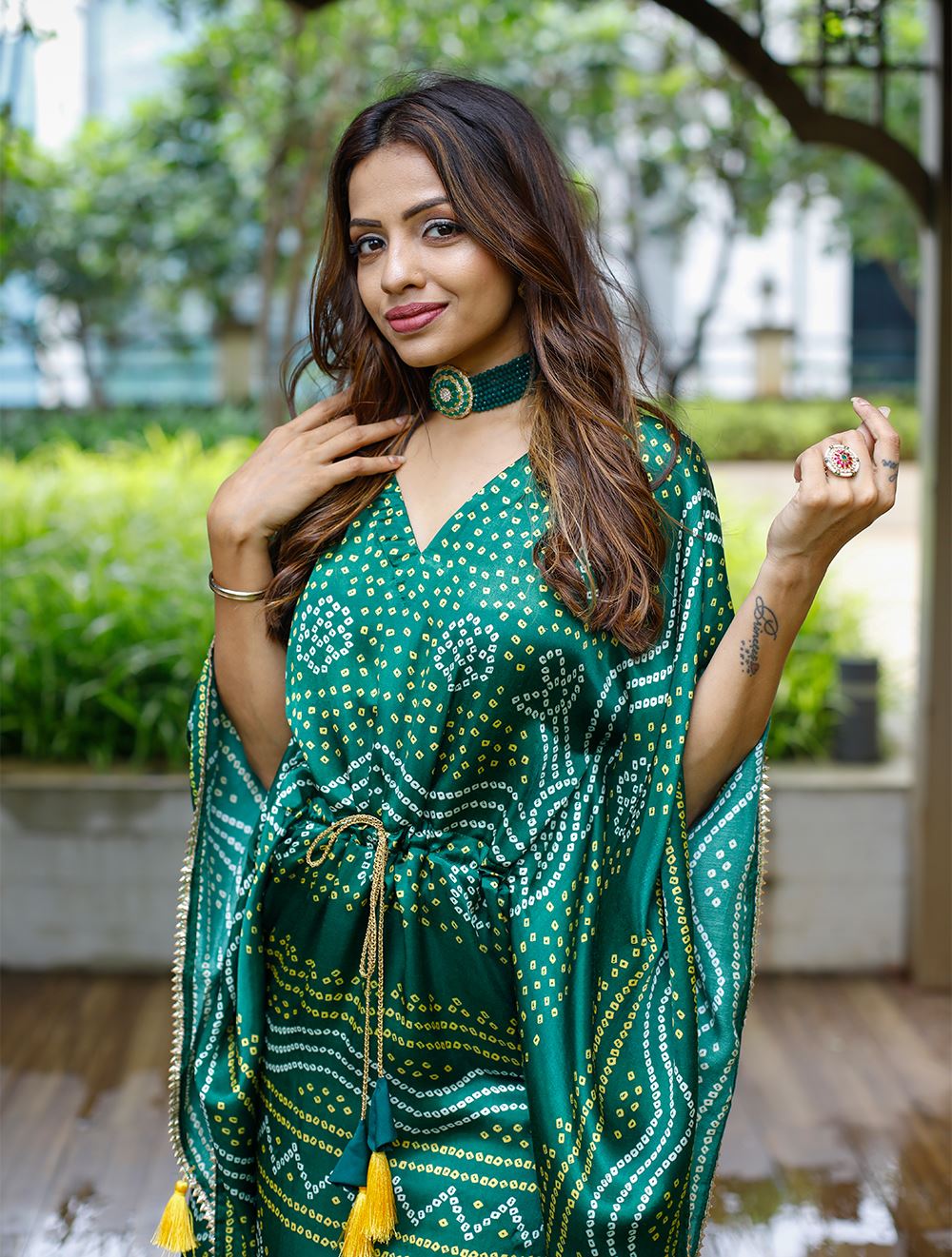 Green Color Pure Gaji Silk Kaftan with Gotta Patti  Tassels