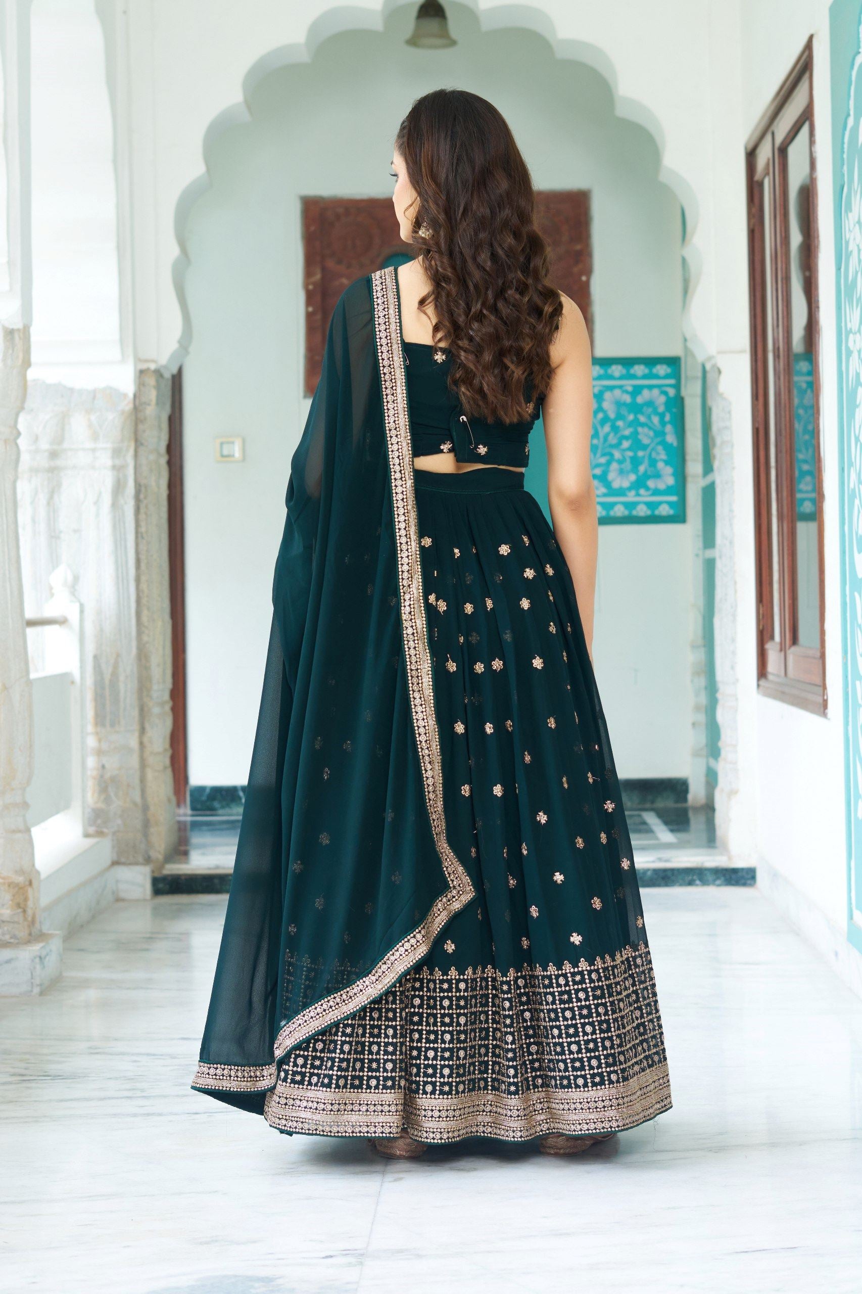 Green Lehenga Choli With Heavy Embroidery Withmulti Thread  Sequence Work