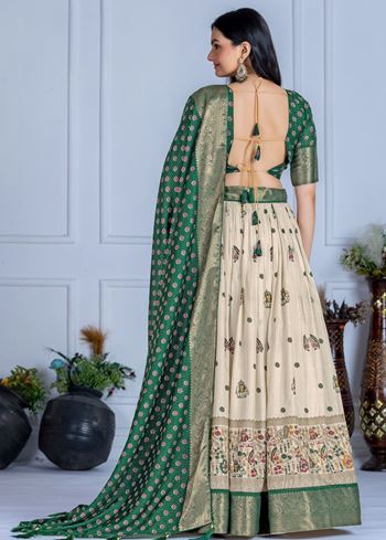 Green Lehenga Choli With Jacquard With Jari Lining With Print