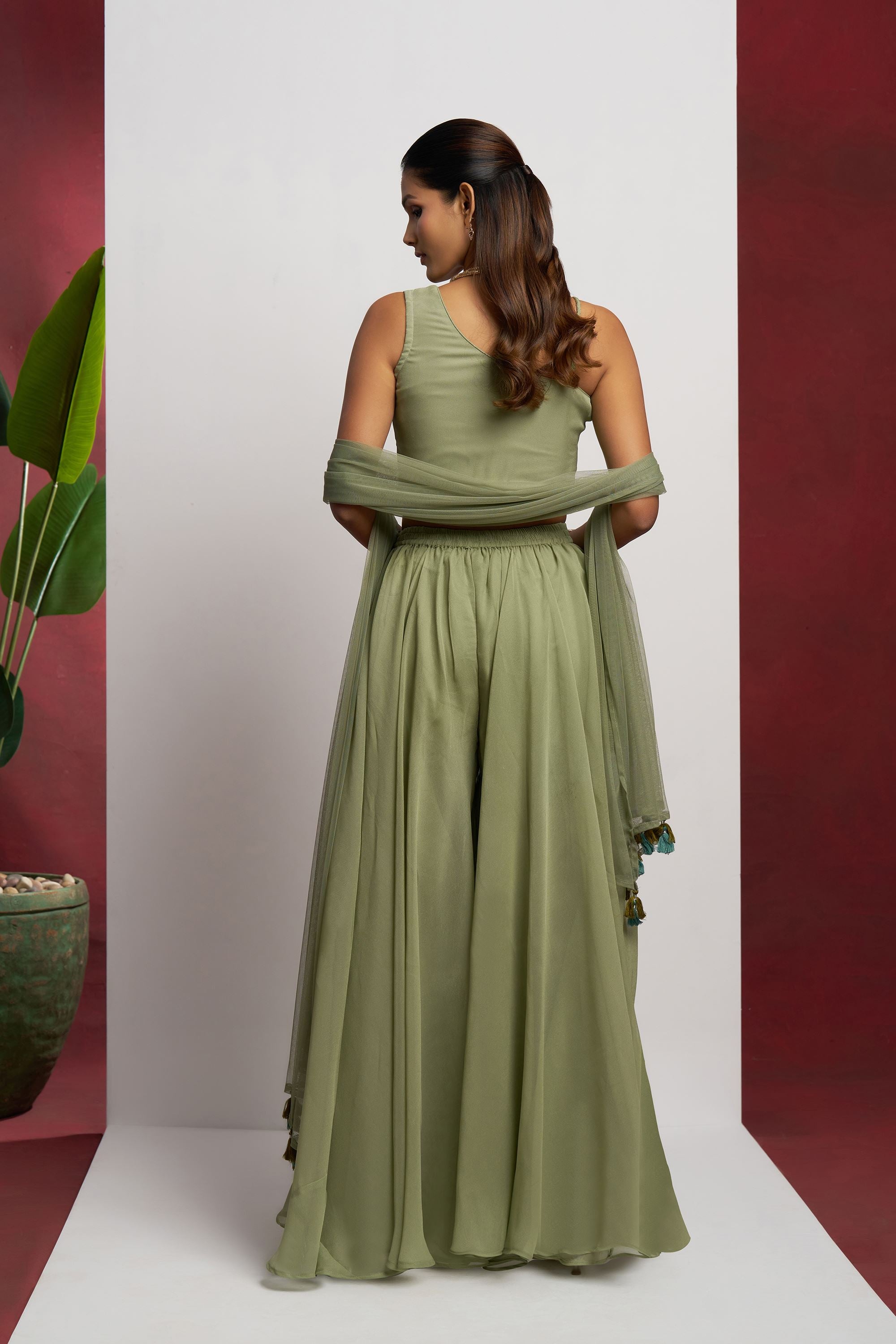 Green Lehenga Choli With Khatli Work