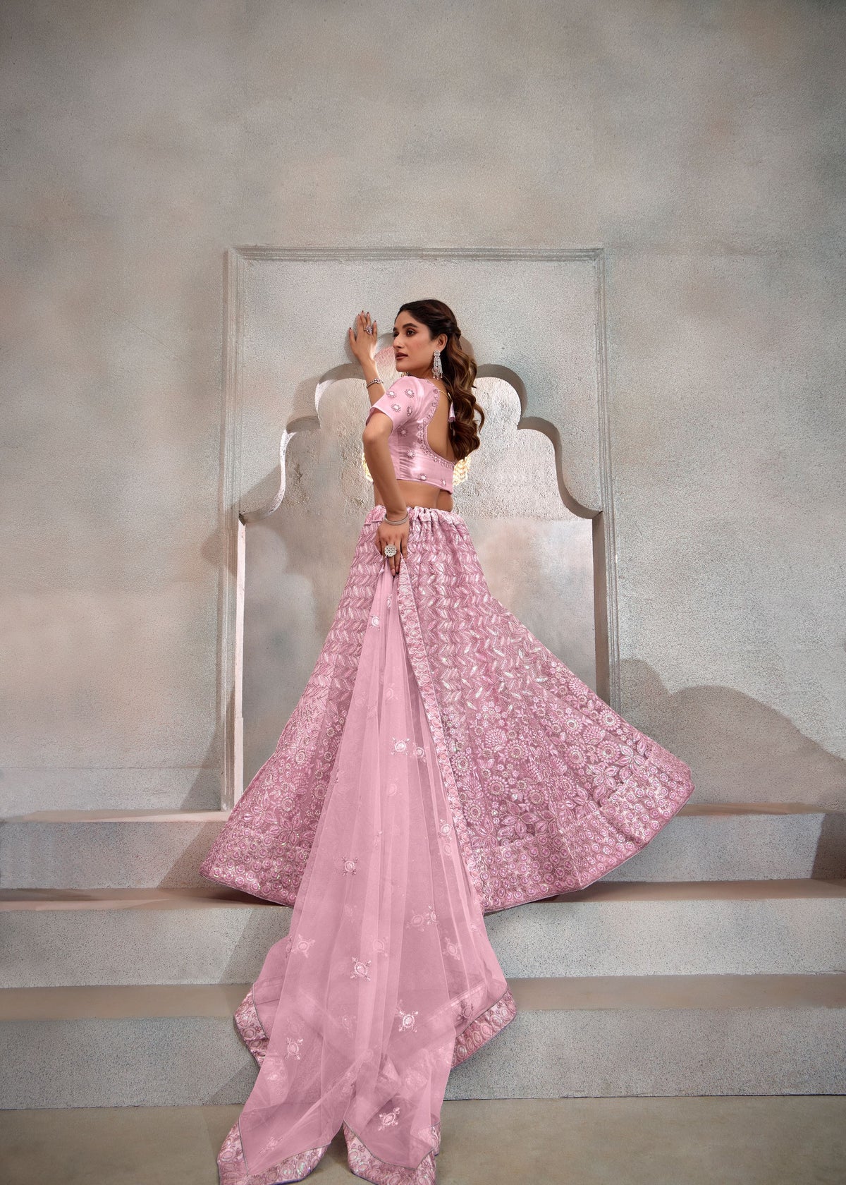 Pink Net Lehenga with Trendy Sequin Design