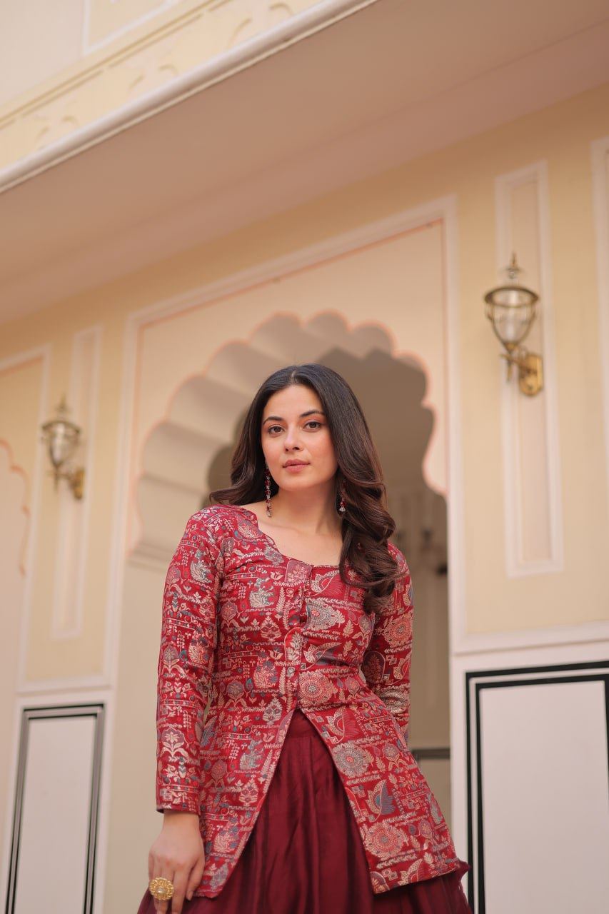 Maroon Lehenga Choli With Solid