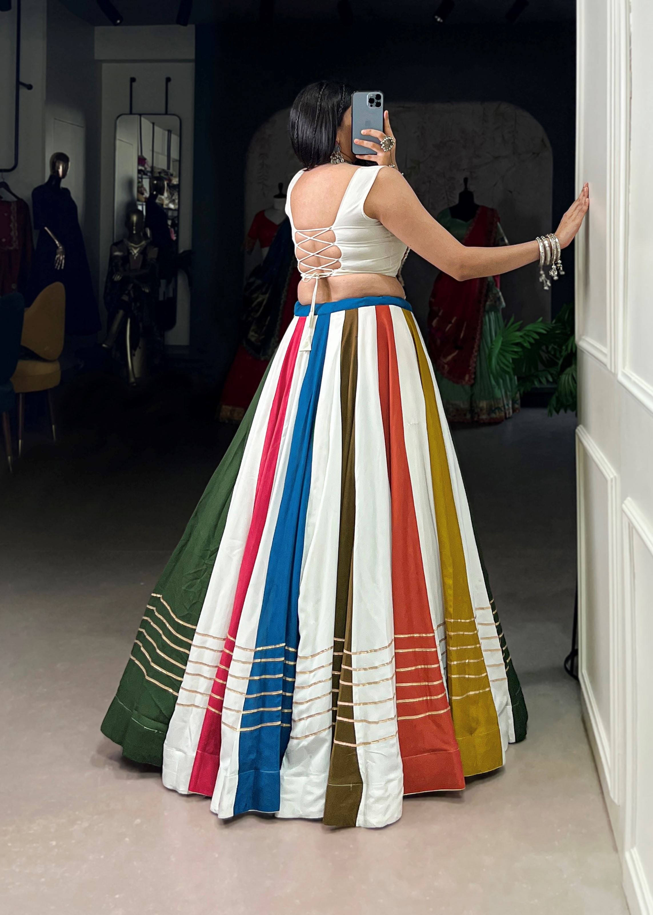 Multi Rayon Lehenga Choli with Festive Gota Patti Lace Work