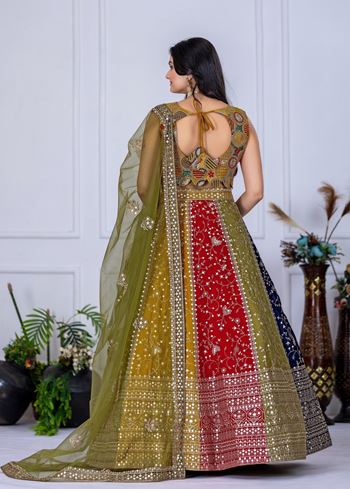 Multicolor Lehenga Choli With Embroidery With Multi Thread  Sequence Work