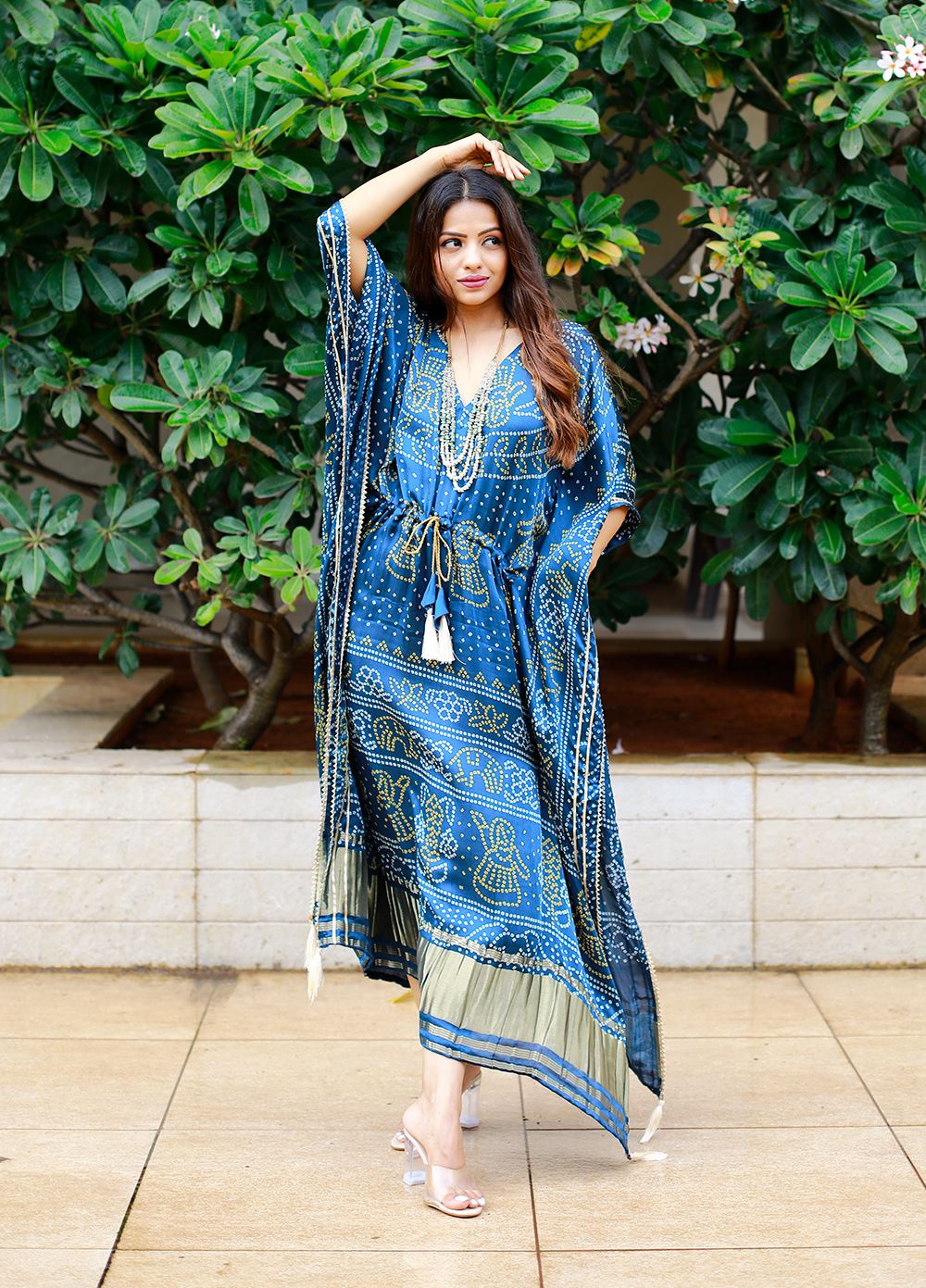 Navy blue Color Pure Gaji Silk Kaftan with Gotta Patti  Tassels