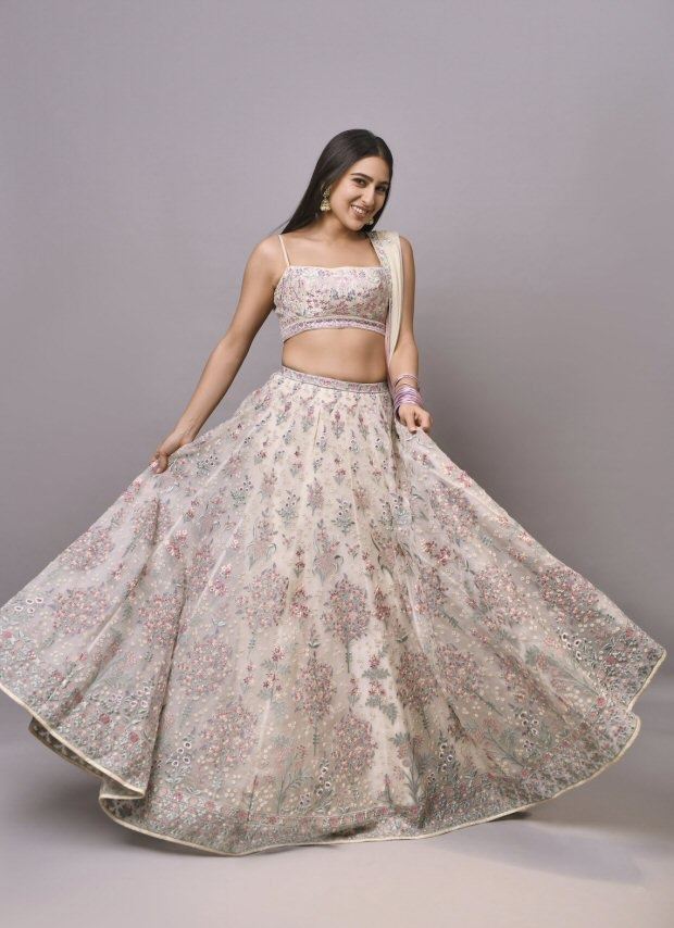 Offwhite Georgette Lehenga with  Sequins  Thread Work