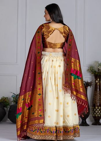 Offwhite Lehenga Choli With Jacquard With Zari Weaving With Embroidery Lace Attached