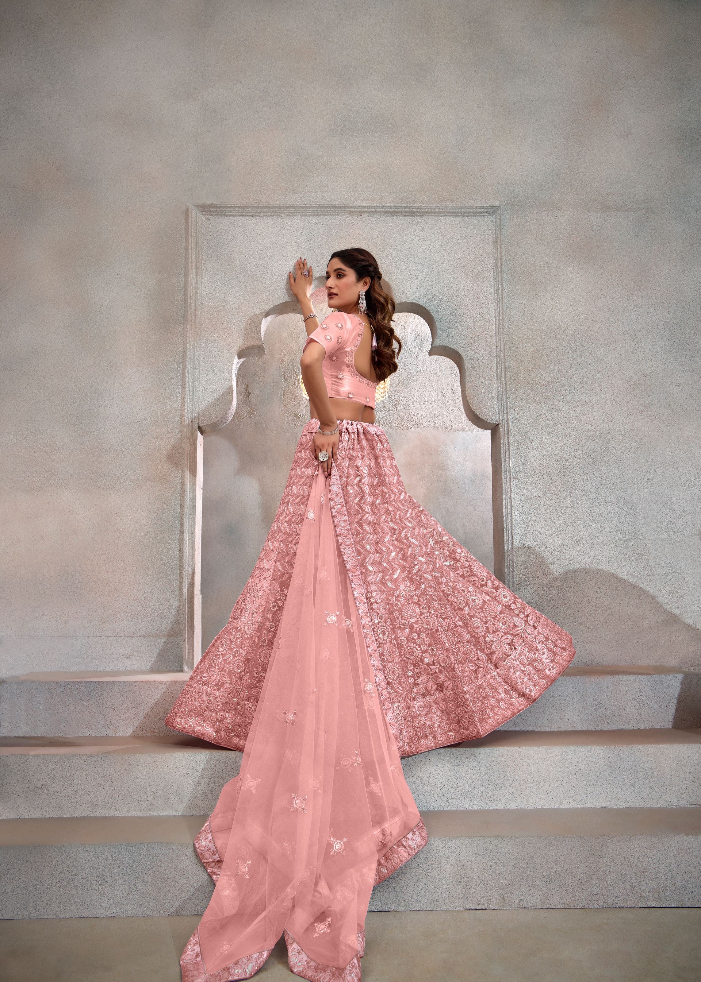 Peach Lehenga Choli With Heavy Sequence Embroidered