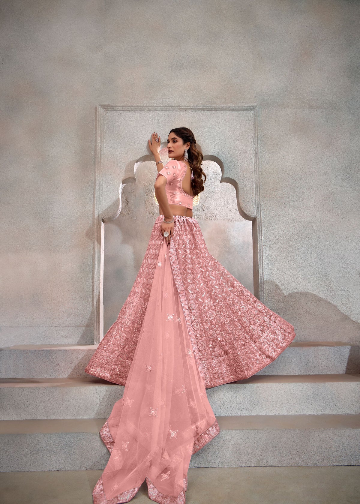 Peach Net Lehenga with Chic Sequin Work
