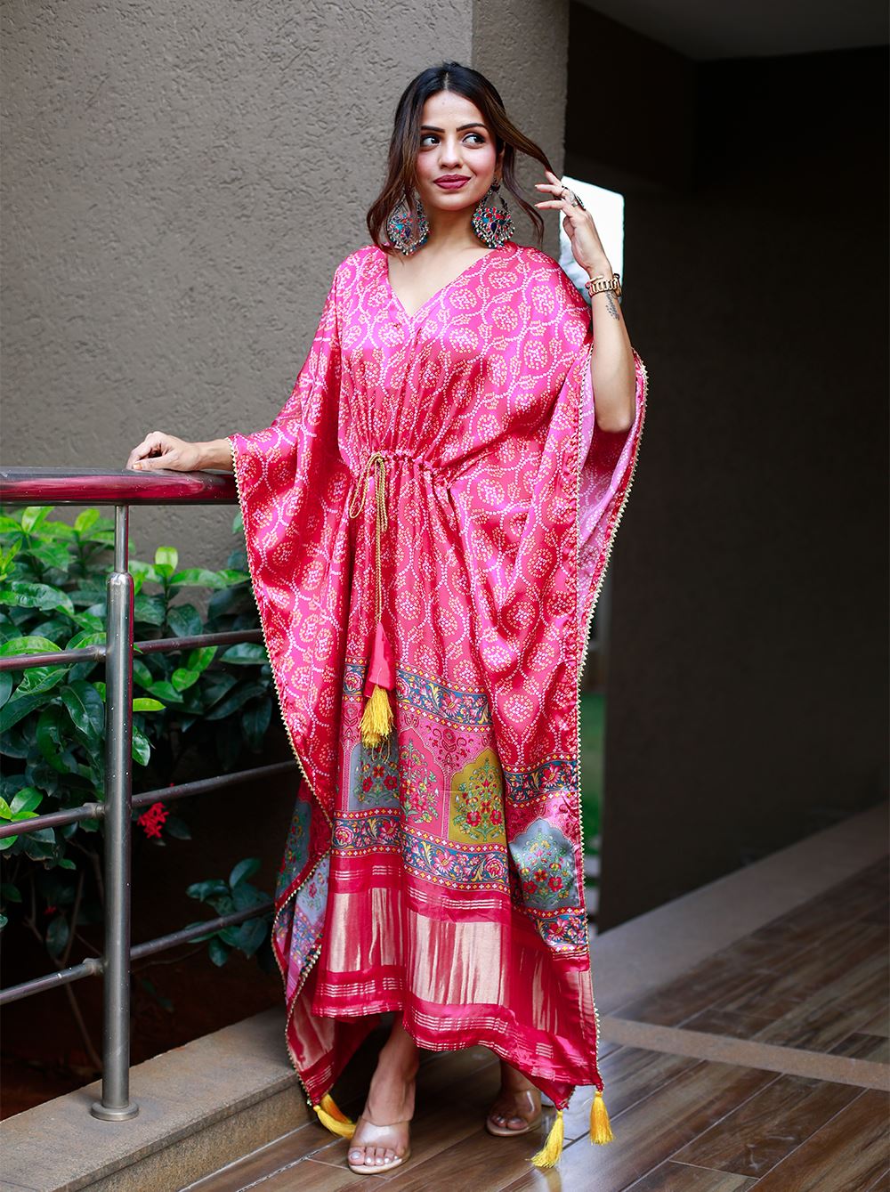 Pink Color Pure Gaji Silk Kaftan with Gotta Patti  Tassels