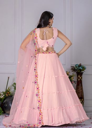 Pink Lehenga Choli With Embroidery With Multi Thread  Sequence Work