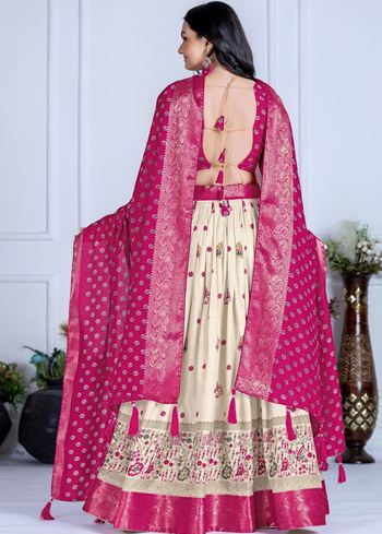 Pink Lehenga Choli With Jacquard With Jari Lining With Print