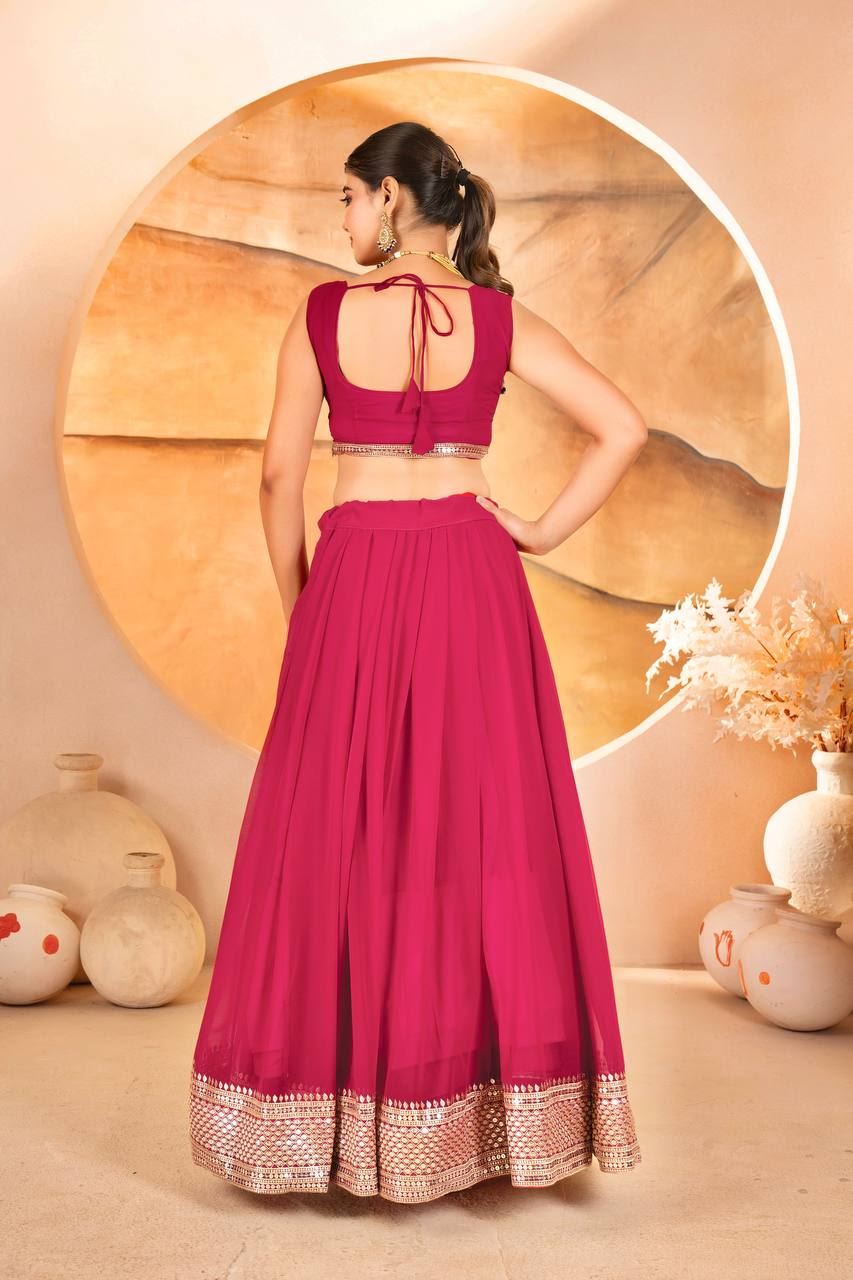 Pink Lehenga Choli With  Sequins Embroidered Work