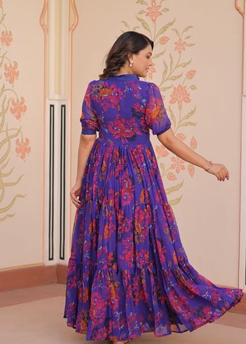 Purple Anarkali With Heavy Printed Work