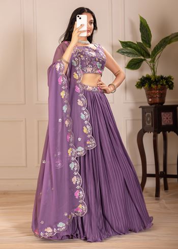 Purple Lehenga Choli With Embroidery With Multi Thread  Sequence Work