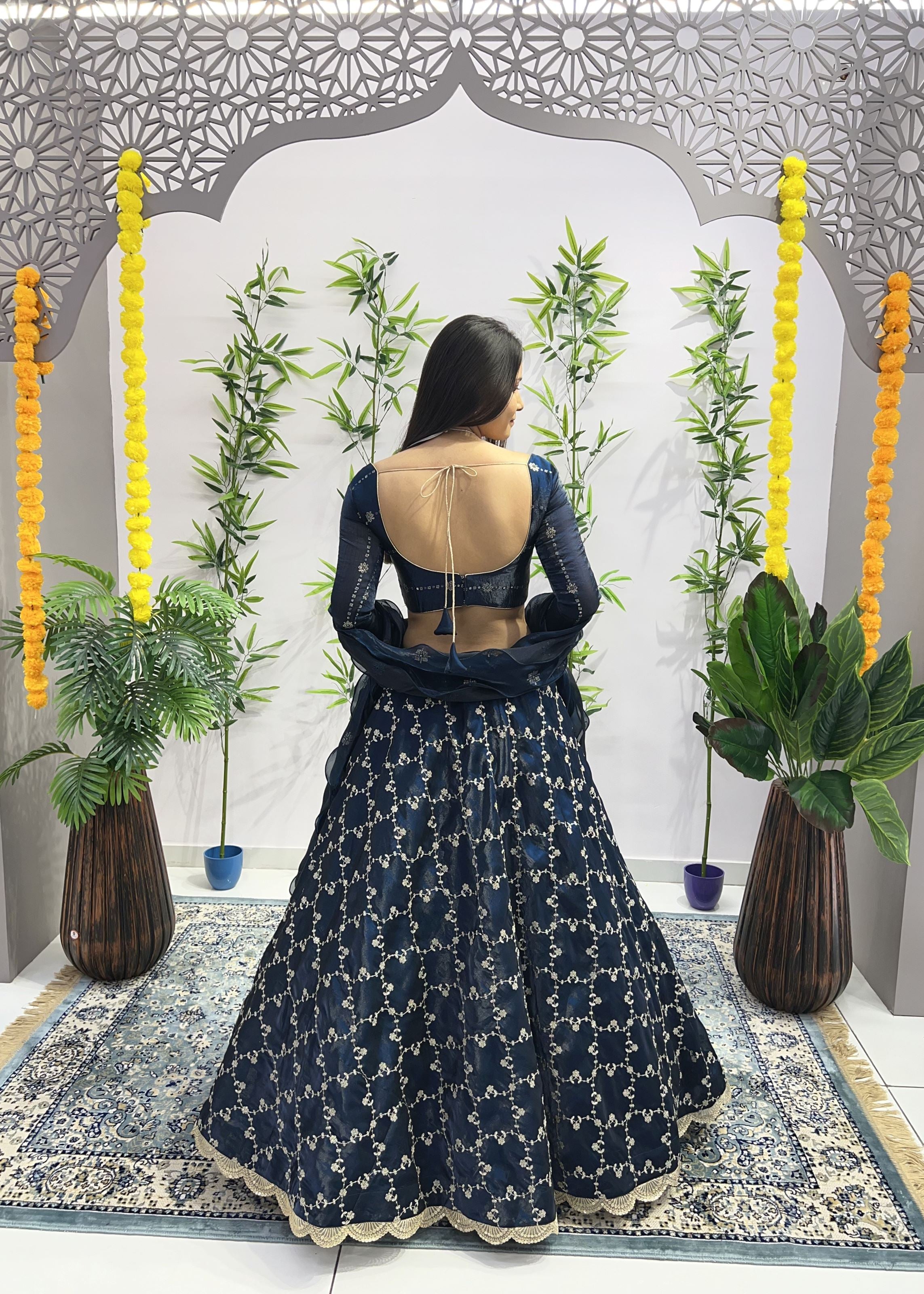 Rama Lehenga Choli With Heavy Embroidery Thread  Sequins Work