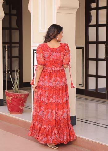 Red Anarkali With Heavy Printed Work