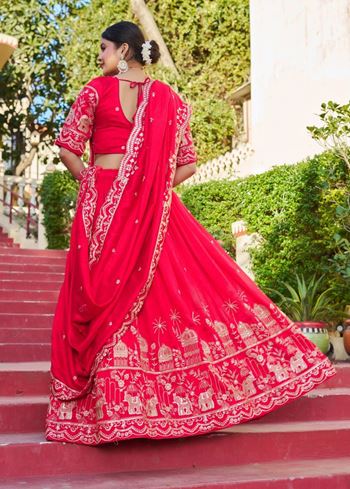 Red Lehenga Choli With Embroidery Rajwadi Work