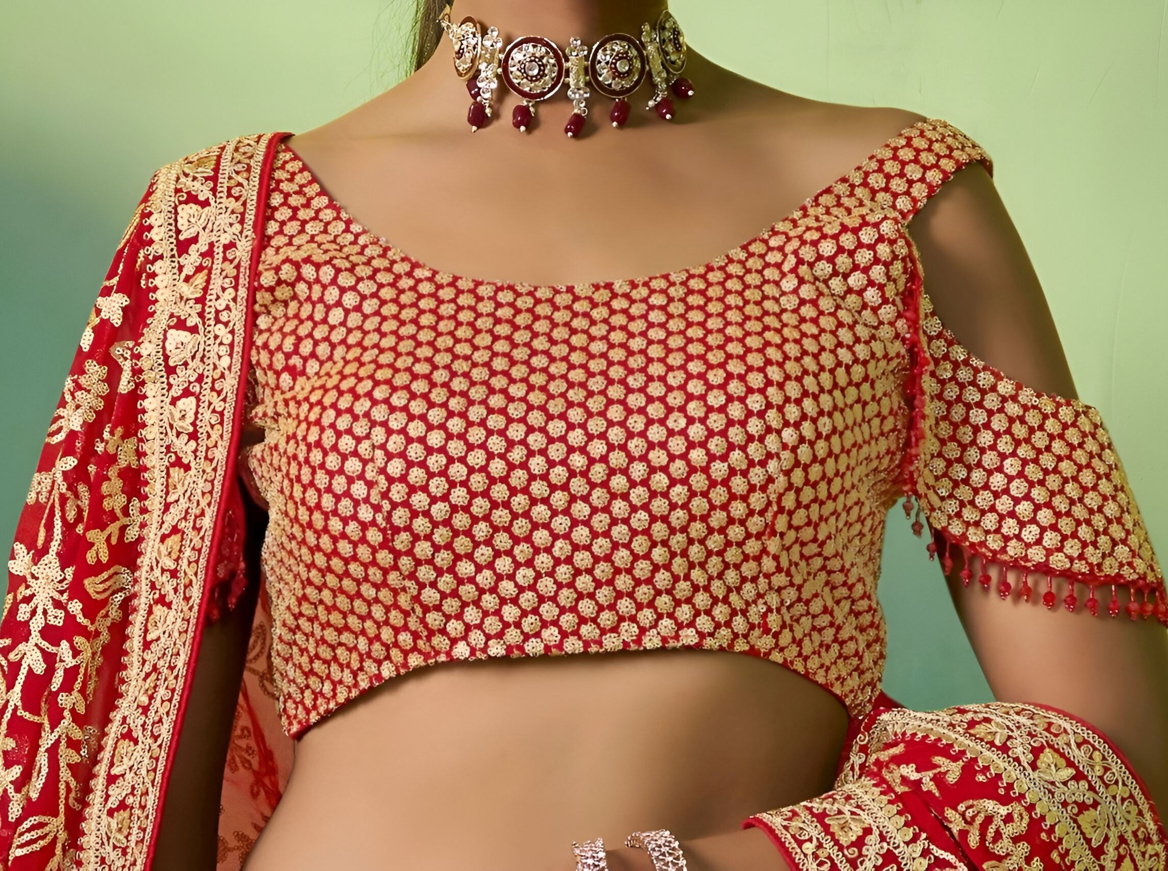 Red Lehenga Choli with Heavy Embroidery, Sequence work