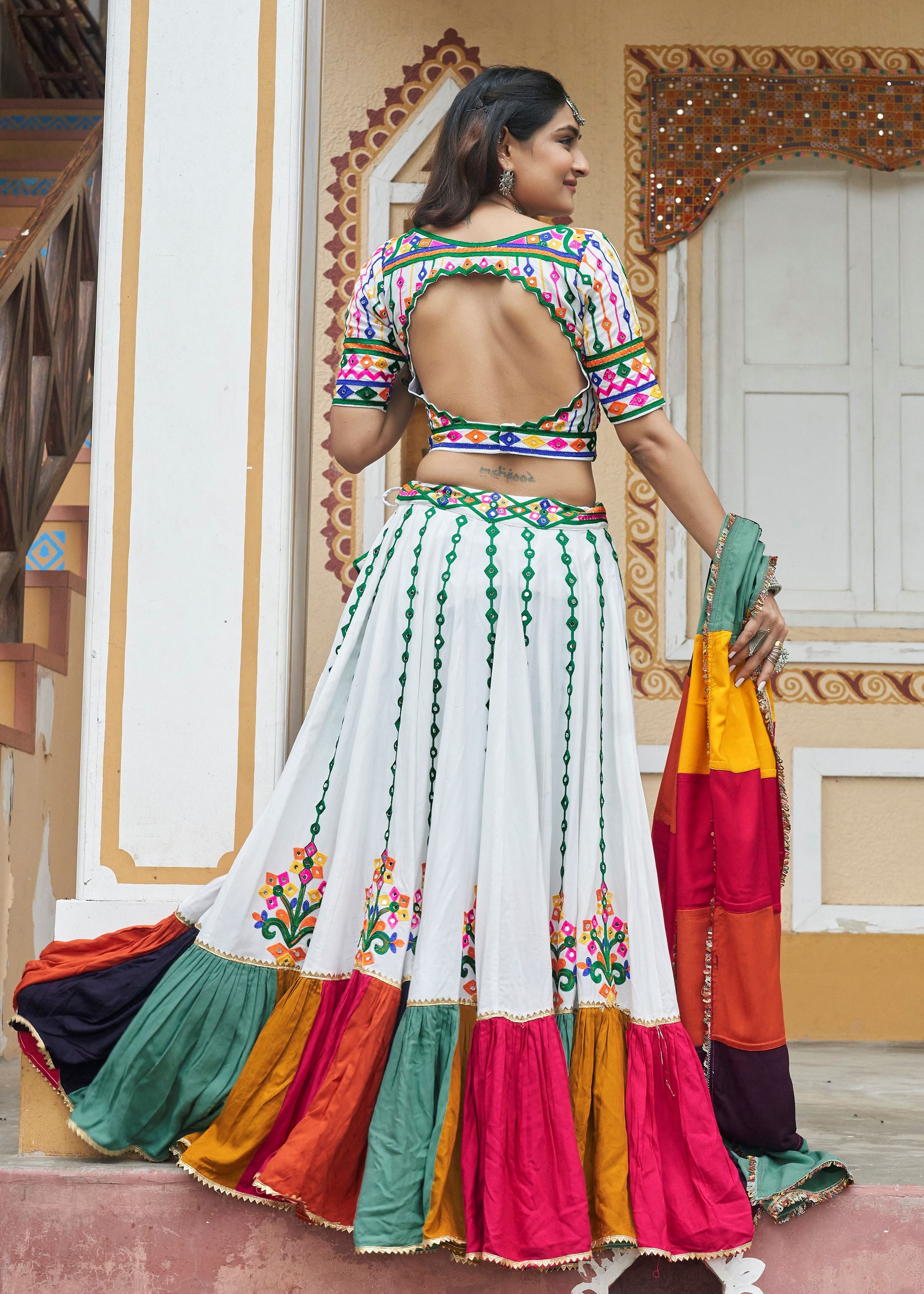 White Lehenga Choli With Embroidered