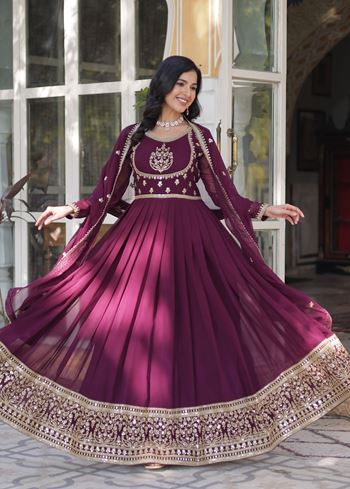 Wine Anarkali With Heavy Sequins Embroidered work
