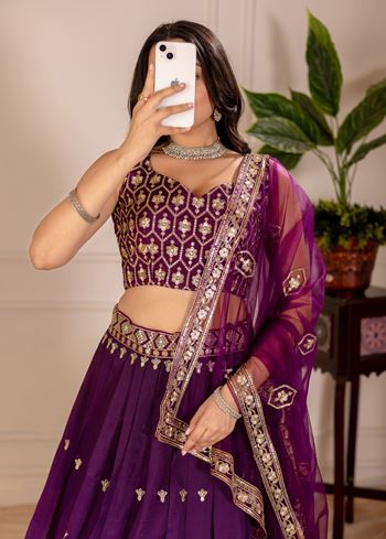 Wine Lehenga Choli With Embroidery Thread  Sequence Work