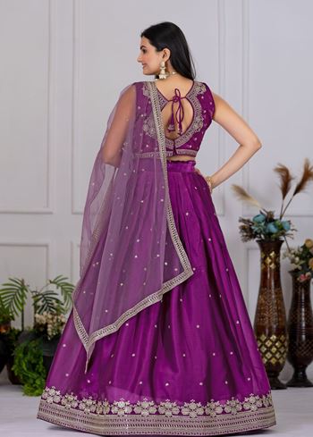 Wine Lehenga Choli With Embroidery With Zari Thread  Sequence Work