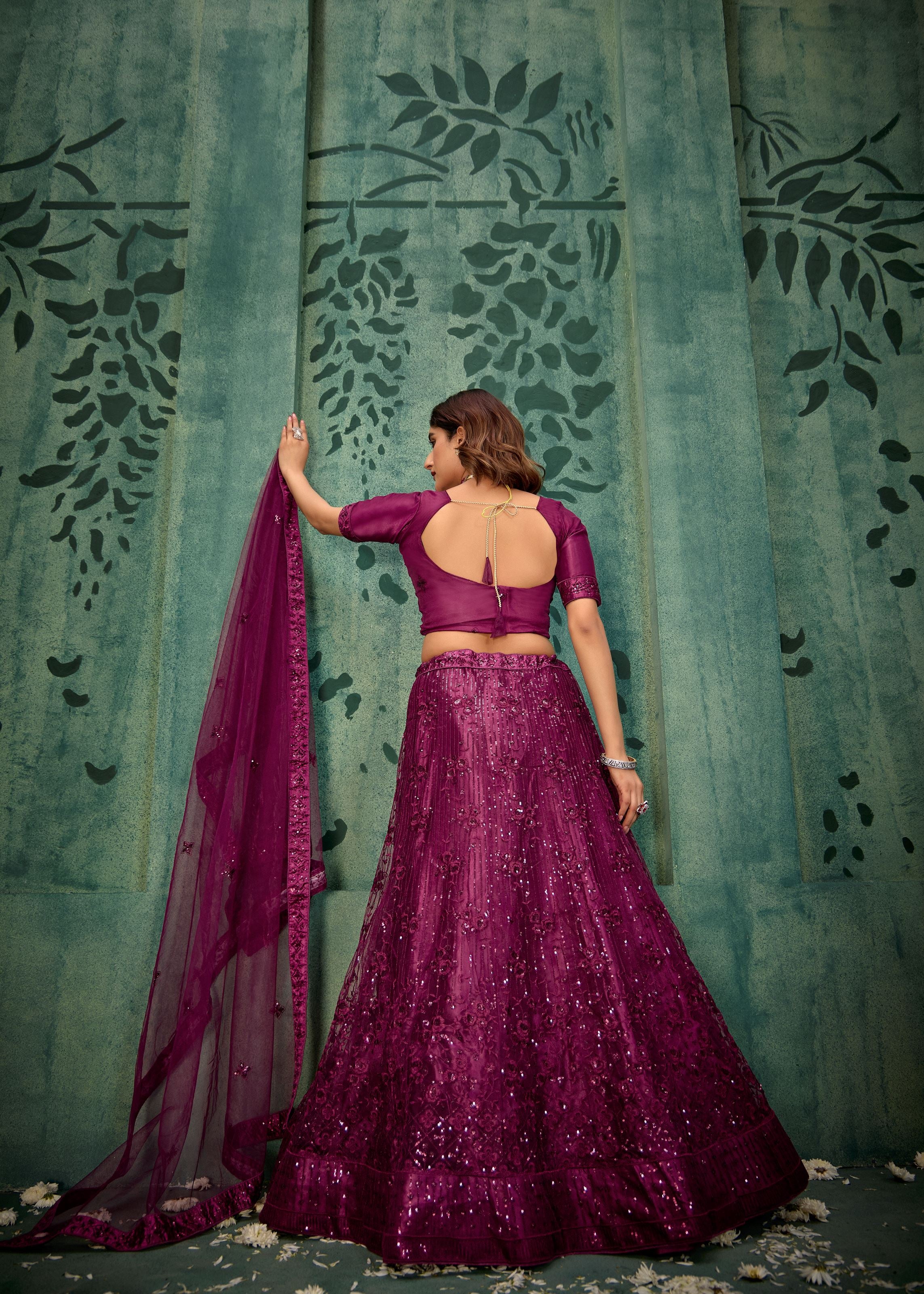 Wine  Lehenga Choli With Heavy Sequence Embroidered