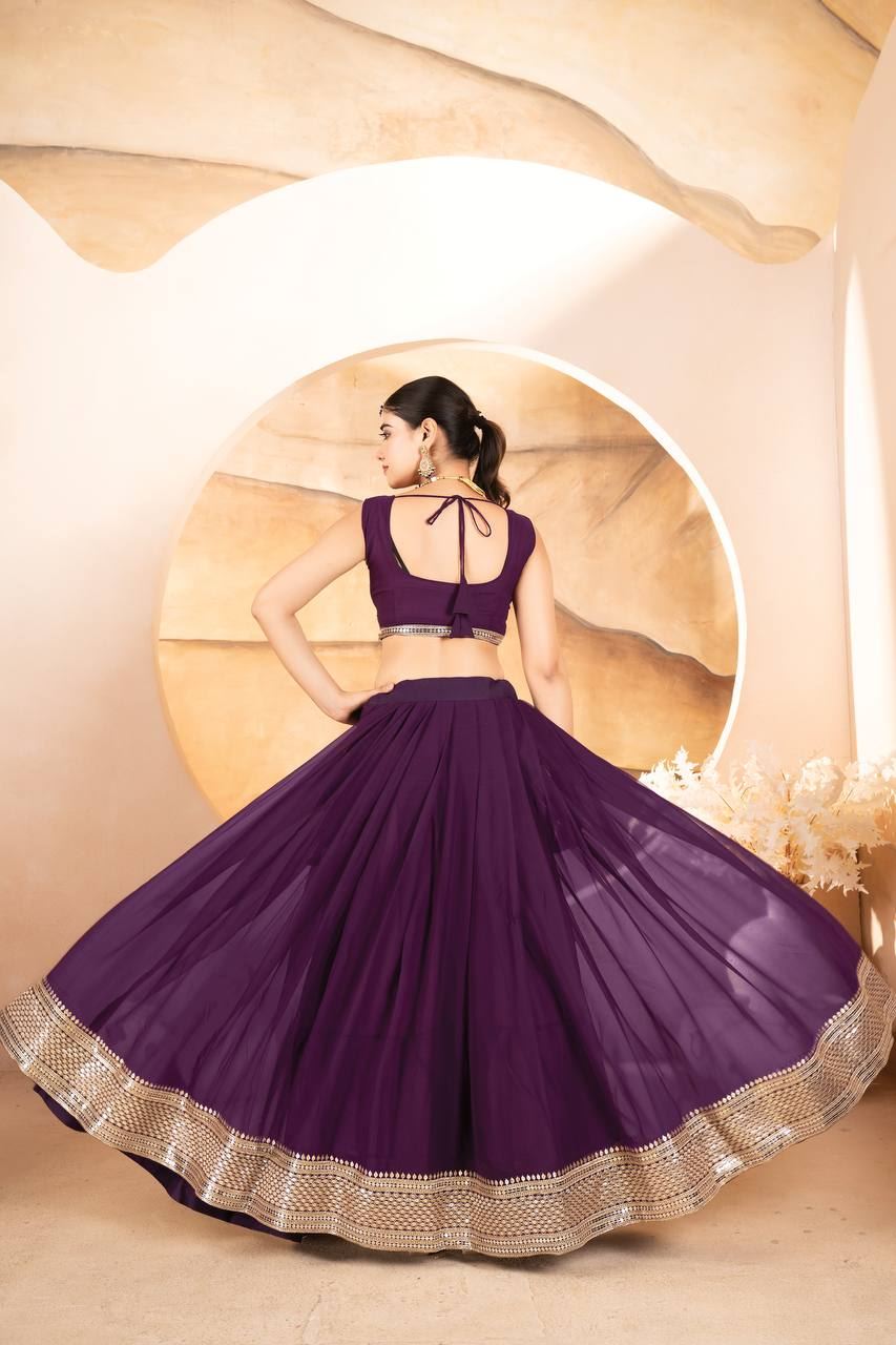 Wine Lehenga Choli With  Sequins Embroidered Work