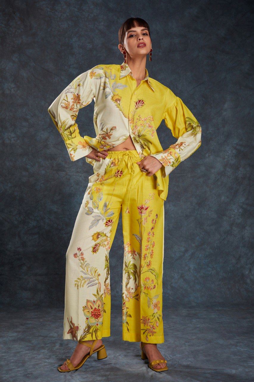 Yellow Co-Ord Set  with Printed Work