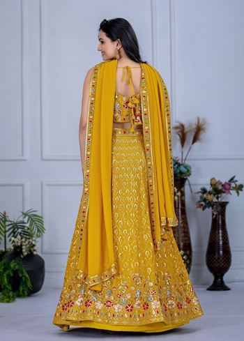 Yellow Lehenga Choli With Embroidery With Multi Thread  Sequence Work