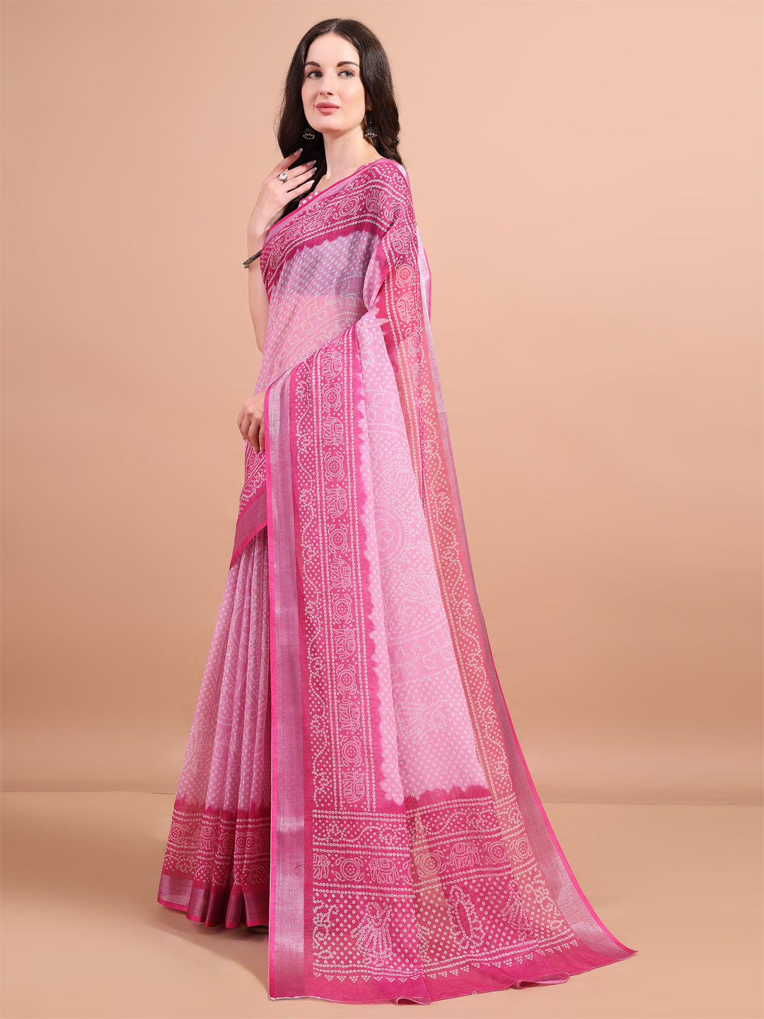 Pink Linen Elegant Printed Saree
