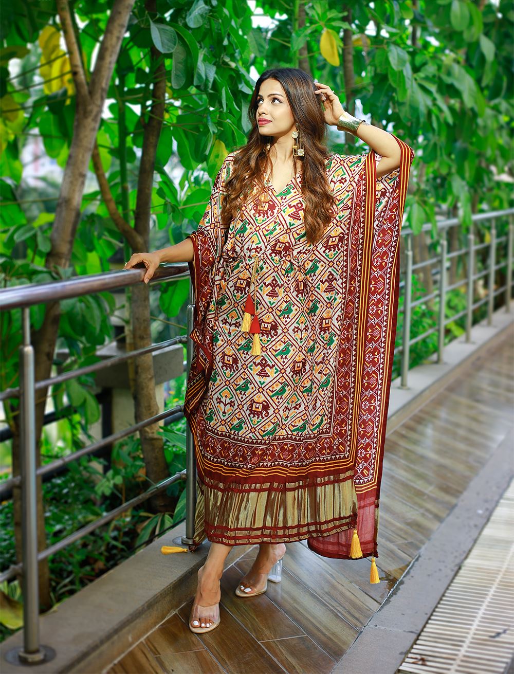 Brown Color Pure Gaji Silk Kaftan with Gotta Patti  Tassels