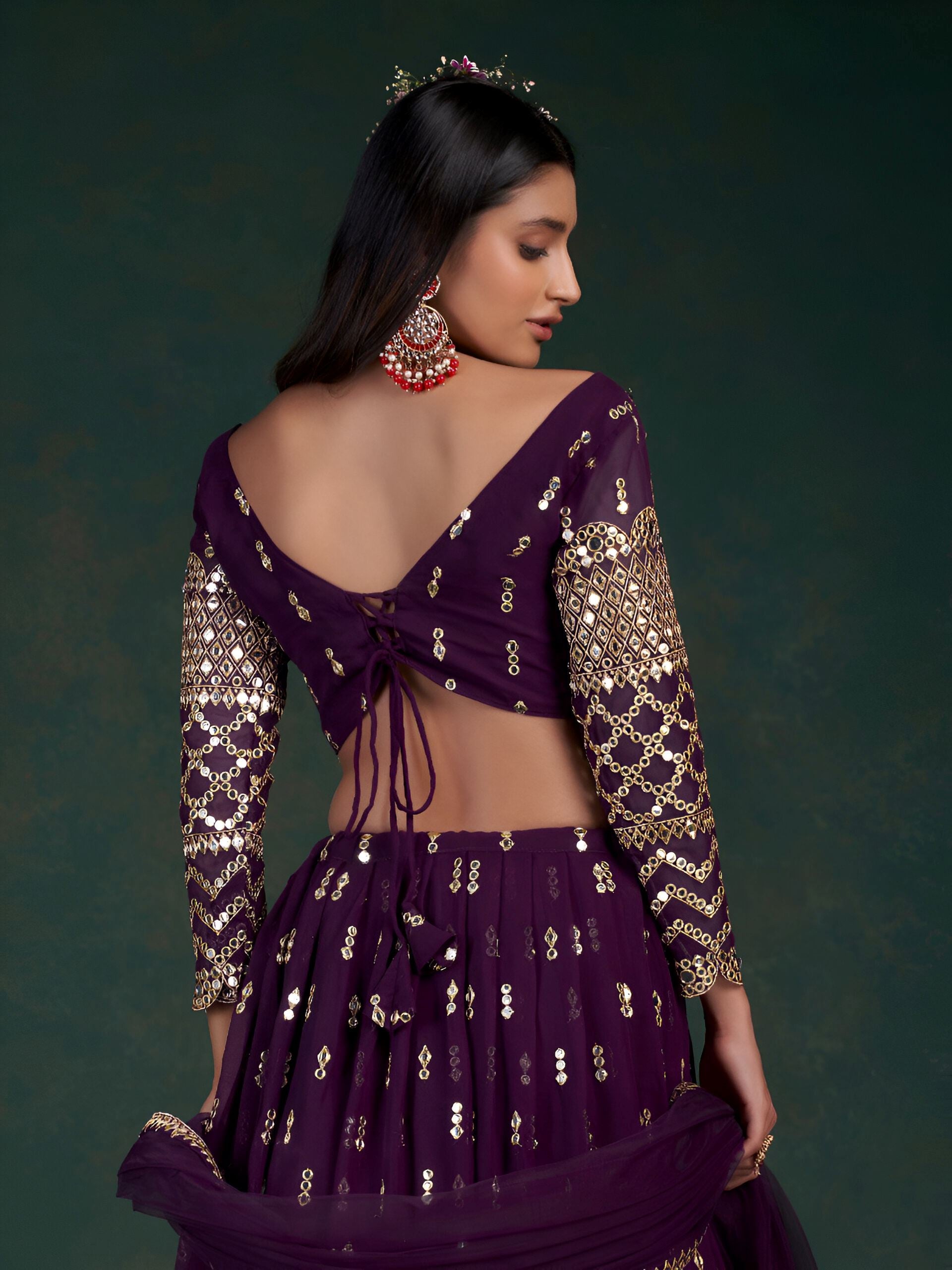 Wine Lehenga Choli with Heavy Zari Sequence Mirror work