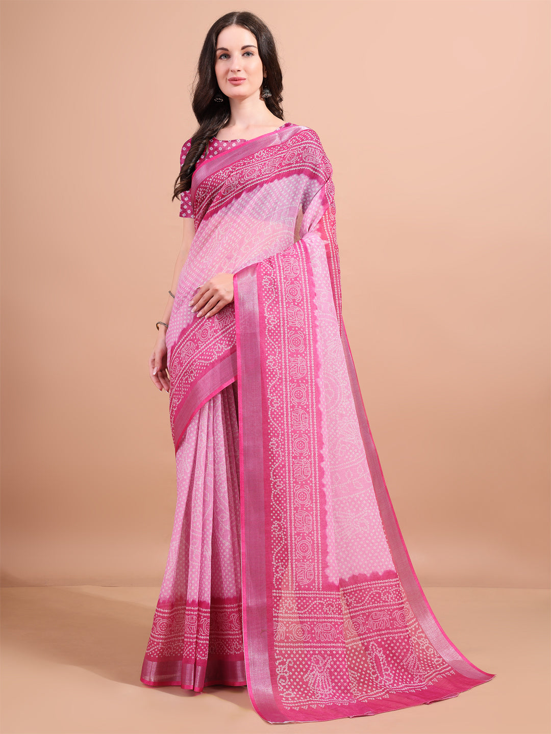Pink Linen Elegant Printed Saree
