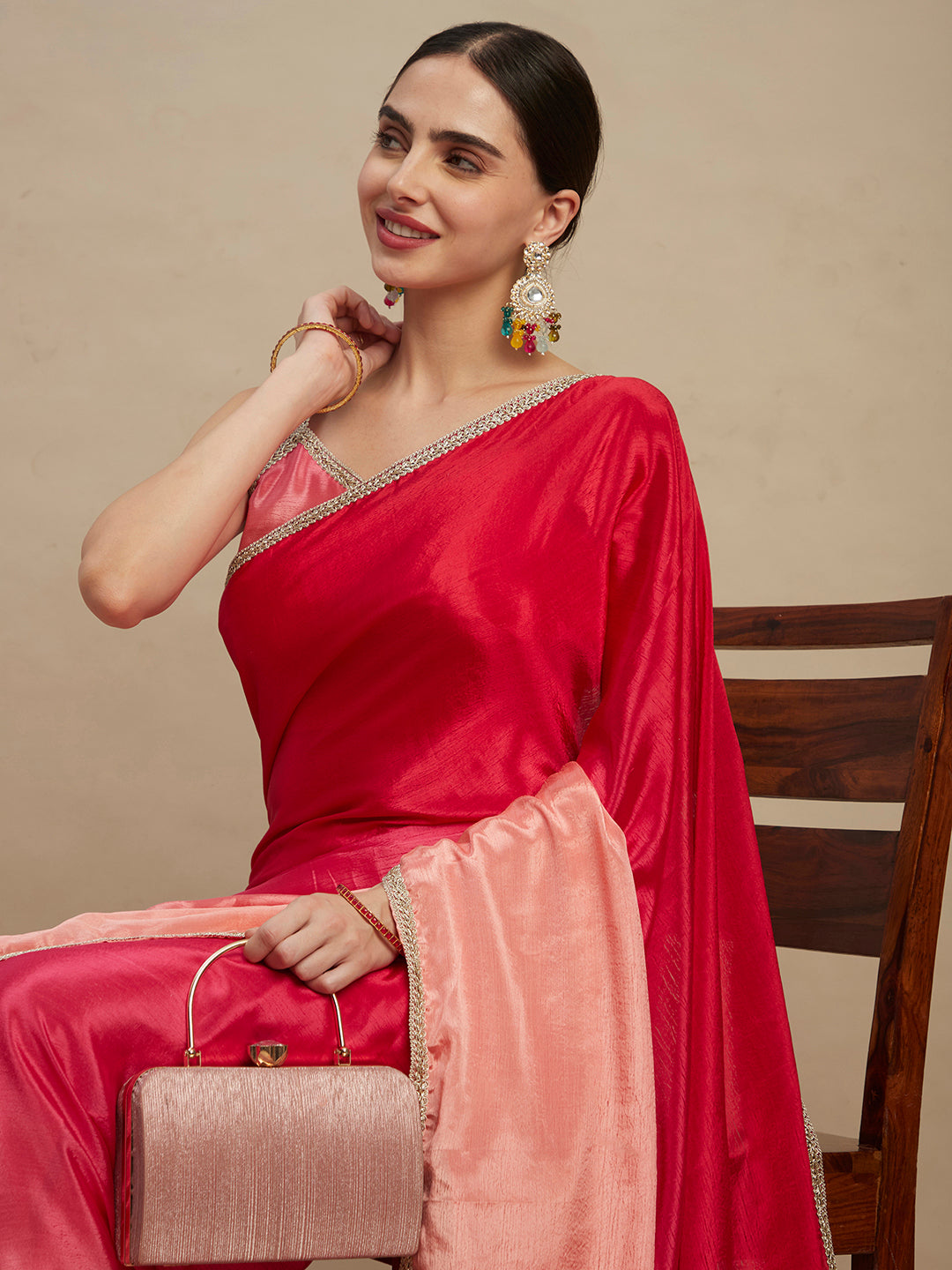 Pink Chinon Silk Designer Saree With Sequins Embroidery