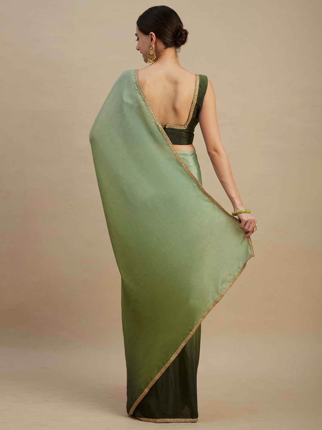 Mehendi Chinon Designer Saree With Rich Sequins Embroidery