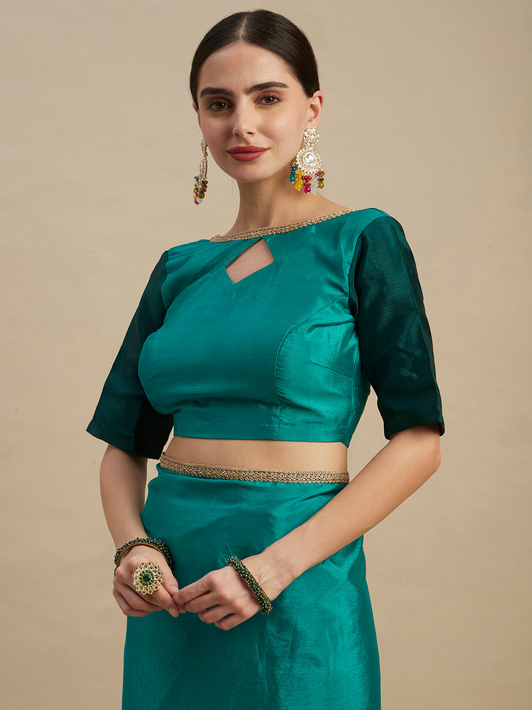 Elegant Green Chinon Silk Saree With Embroidery And Sequins Work