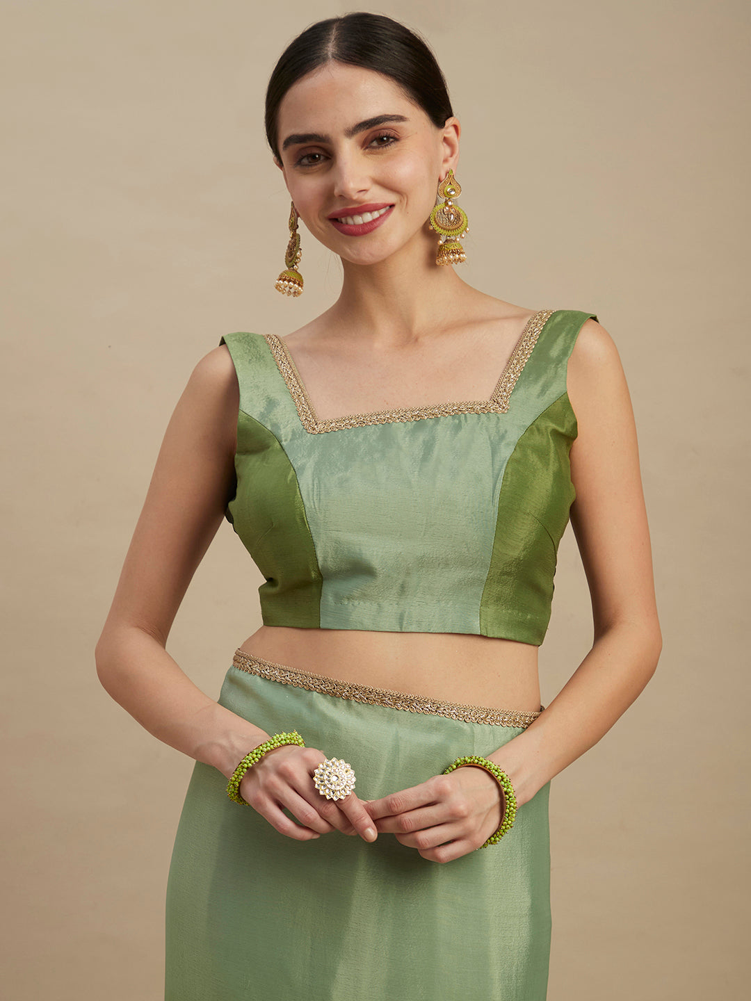 Mehendi Chinon Designer Saree With Rich Sequins Embroidery