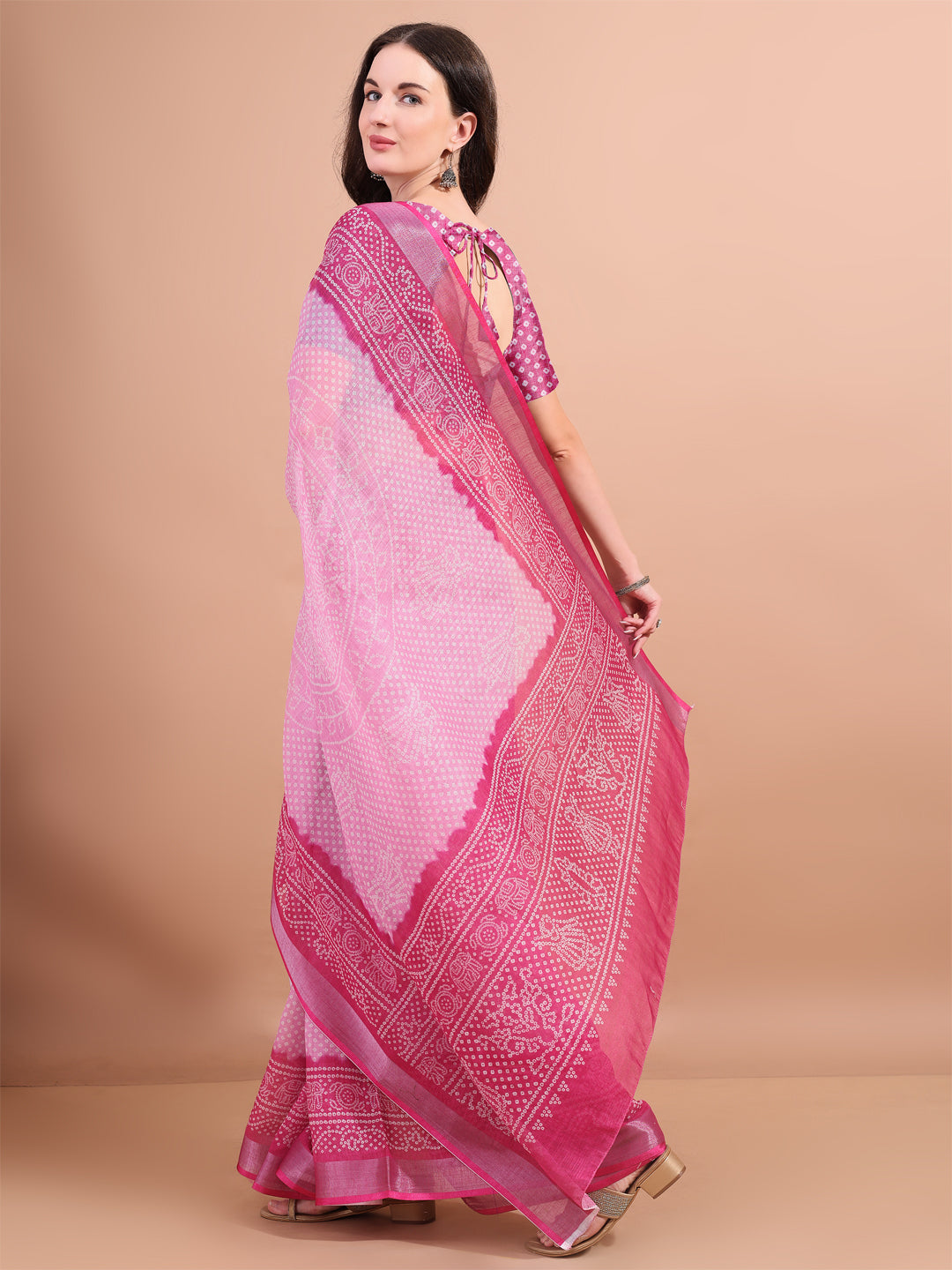 Pink Linen Elegant Printed Saree