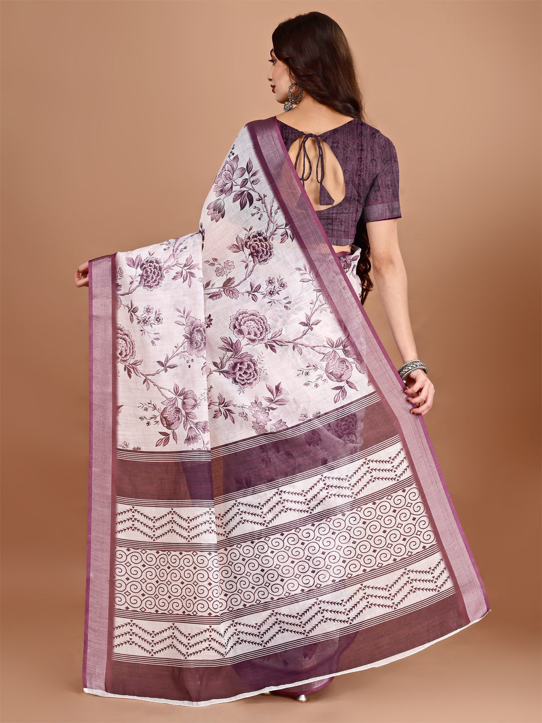 White Linen Soft Casual Printed Saree