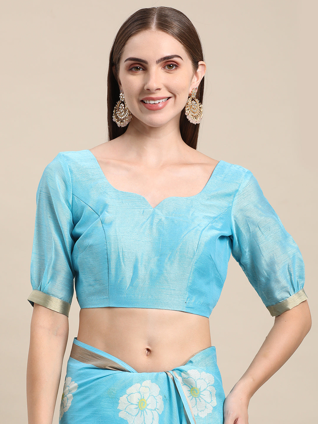 Sky Blue Linen Printed Office Wear Saree