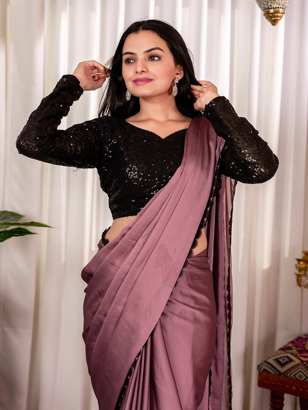 Mauve Rangoli Silk Designer Saree With Sequins Work