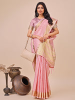 Pink Organza Woven Designer Traditonal Wear Saree