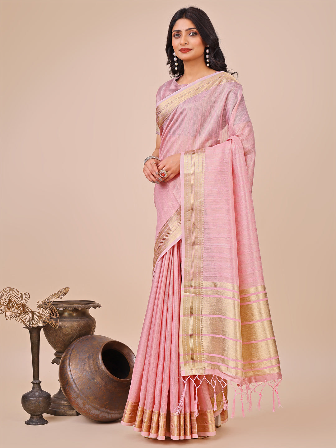 Pink Organza Woven Designer Traditonal Wear Saree